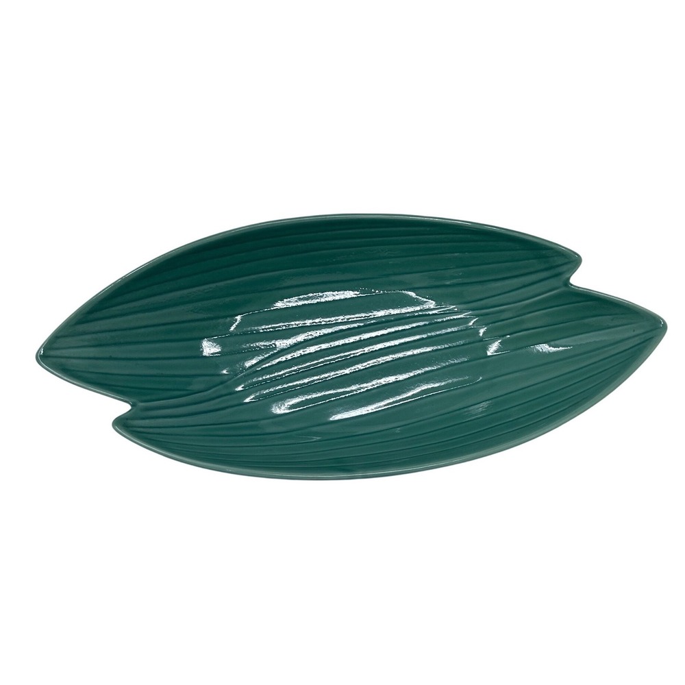 Teal Leaf Shaped Serving Dish Bowl Japan Ceramic Textured Mid Century Modern‎